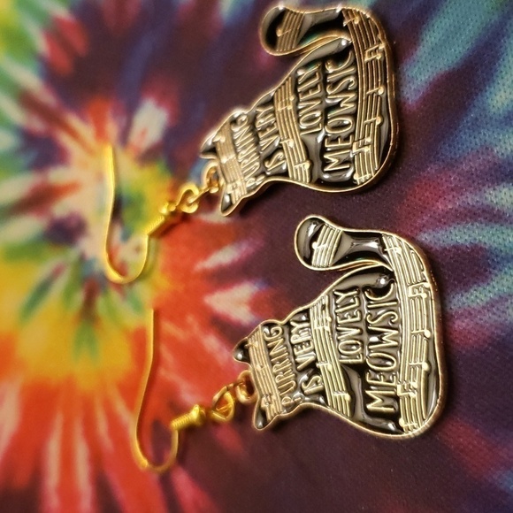 BLACK Cat Music Note Earrings - Picture 2 of 6